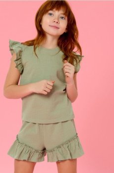 Бавовняний комплект з воланами - пильно-зелений