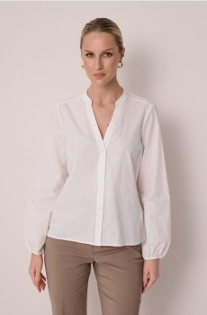 Жакардова сорочка з пишними рукавами - кремовий