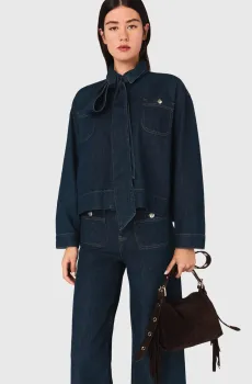 Женская темно-синяя джинсовая рубашка Синий 36 MAJE MFPCM00700_Navy