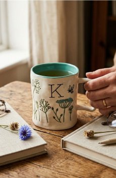 Чашка з вручну намальованим візерунком - свіжий зелений