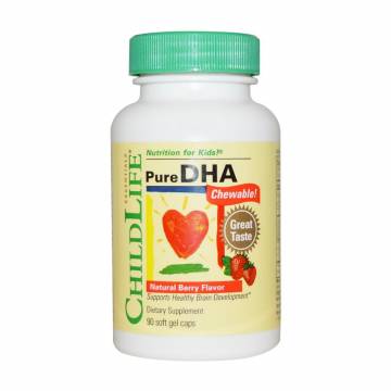 Детская докозагексаеновая кислота ChildLife Pure DHA Chewable со вкусом ягод, 90 гелевых капсул