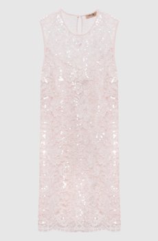 Розовое платье мини в кружево с пайетками