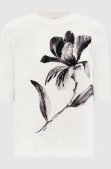 Белый топ из кашемира с цветочным принтом