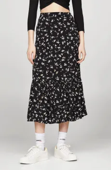 Женская черная юбка с узором TJW FLORAL RUFFLE MIDI SKIRT EXT Черный XS Tommy Jeans DW0DW17873