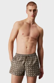 Мужские оливковые плавательные шорты с узором SHORT DRAWSTRING-PRINT Оливковый S Calvin Klein KM0KM01172