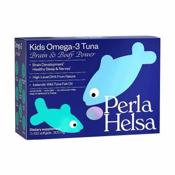Омега-3 из тунца с DHA-формулой для детей Perla Helsa Kids Omega-3 Tuna Brain & Body 300 мг, 120 капсул Омега-3 из тунца с DHA-формулой для детей Perla Helsa Kids Omega-3 Tuna Brain & Body 300 мг, 120 капсул