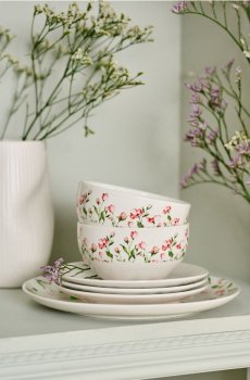 Керамічні миски з квітковим мотивом 2 шт. - різнобарвний