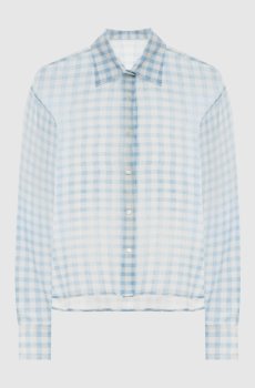 Голубая блуза из шелка в клетку