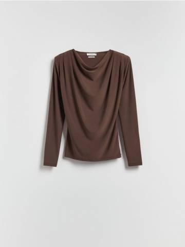 Reserved - Блузка з підплічниками - темно коричневий - 656IU-89X