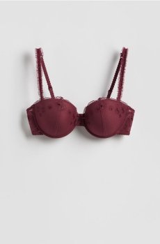 Reserved - Бюстгальтер балконет з вишивкою - пурпуровий - 198EZ-44X