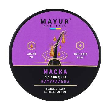 Регенерирующая маска для волос Mayur Натуральная, от выпадения, с маслом арганы и ниацинамидом, 250 мл Регенерирующая маска для волос Mayur Натуральная, от выпадения, с маслом арганы и ниацинамидом, 250 мл