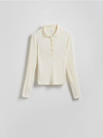 Reserved - Лонгслів polo - світло-жовтий - 414FS-10X