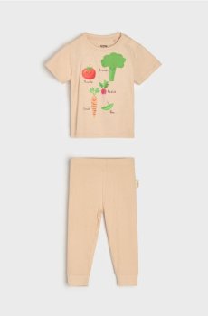 Бавовняна двокомплектна піжама з принтом овочів - бежевий