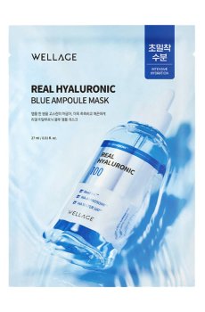 Увлажняющая тканевая маска для лица WELLAGE Real Hyaluronic Blue Ampoule Mask с гиалуроновой кислотой, 27 мл