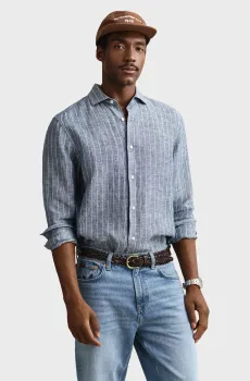 Мужская синяя льняная рубашка в полоску REG Синий XXL Gant 3260048