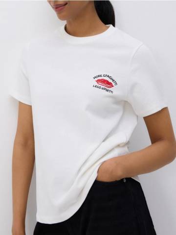 Reserved - Футболка з принтом і вишивкою - кремовий - 356GU-01X