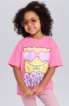 Бавовняна футболка з принтом SpongeBob SquarePants - рожевий