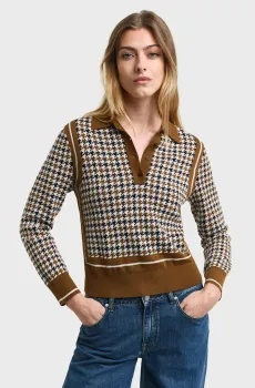Женское шерстяное поло с узором HOUNDSTOOTH JACQUARD POLO Разноцветный S Gant 4805276