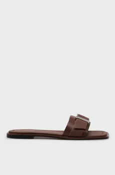 Женские коричневые кожаные слайдеры FLAT SLIDE Коричневый 36 Calvin Klein HW0HW02490