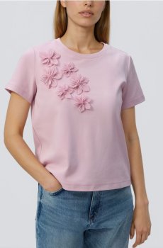Reserved - Футболка з квітковою аплікацією - пастельний рожевий - 200HT-03X