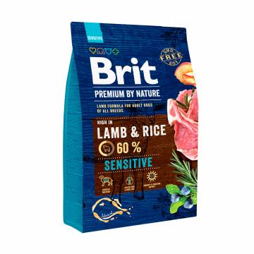 Сухой корм для собак с чувствительным пищеварением Brit Premium by Nature Sensitive с ягненком и рисом, 3 кг Сухой корм для собак с чувствительным пищеварением Brit Premium by Nature Sensitive с ягненком и рисом, 3 кг