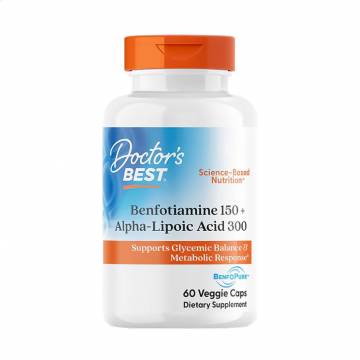 Бенфотиамин и альфа-липоевая кислота Doctors Best Benfotiamine 150 + Alpha-Lipoic Acid 300, 60 веганских капсул Бенфотиамин и альфа-липоевая кислота Doctors Best Benfotiamine 150 + Alpha-Lipoic Acid 300, 60 веганских капсул