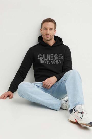 Кофта Guess BEAU мужская цвет чёрный с капюшоном с принтом M4YQ36 K9Z21 Кофта Guess BEAU мужская цвет чёрный с капюшоном с принтом M4YQ36 K9Z21