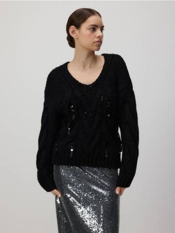 Reserved - LADIES` SWEATER - чорний - 066DX-99X Reserved - LADIES` SWEATER - чорний - 066DX-99X