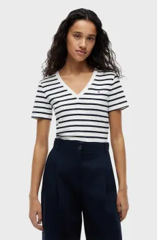 Женская белая футболка в полоску SLIM CODY Белый L Tommy Hilfiger WW0WW40584