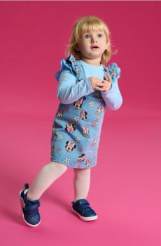 Джинсова сукня на бретелях з принтом Minnie Mouse - синій