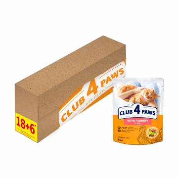 Влажный корм для взрослых кошек Club 4 Paws Premium Индейка в желе, 18+6*85 г