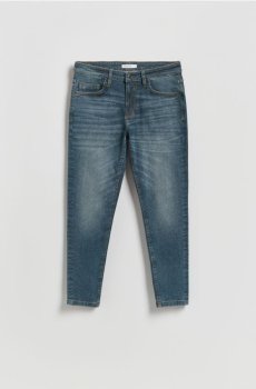 Reserved - Джинси skinny з ефектом виварювання - indigo jeans - YV151-57J