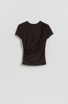 Reserved - Футболка з декоративною складкою - темно коричневий - 354KL-89X