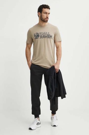 Футболка Fjallraven Lush Logo T-shirt мужская цвет бежевый с принтом F12600219 Футболка Fjallraven Lush Logo T-shirt мужская цвет бежевый с принтом F12600219