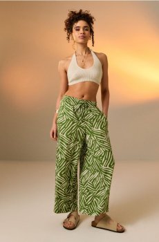 Віскозні штани широкого крою - жовто-зелений