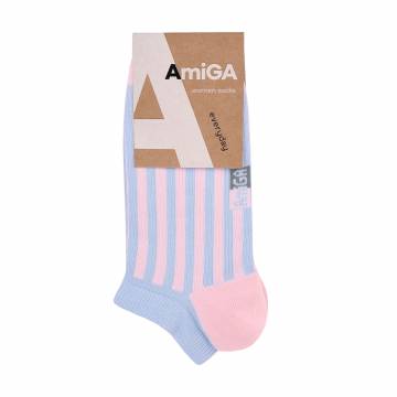 Носки женские AmiGA укороченные, полоска, розово-голубые, размер 23-25 (113949)