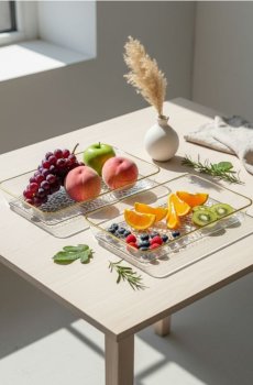 Набір сервірувальних таць з декоративним золотим обідком – 2 шт. - clear