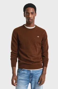 Мужской коричневый шерстяной джемпер SUPERFINE LAMBSWOOL C-NECK Коричневый XL Gant 87211