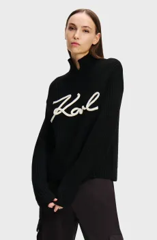 Женский черный шерстяной свитер SOUTACHE SIGNATURE Черный XS Karl Lagerfeld 246W2000