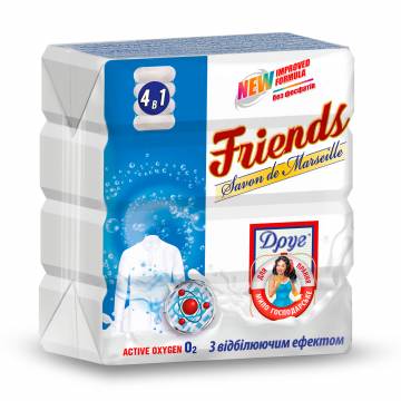 Хозяйственное твердое мыло Друг Friends Savon de Marseille для стирки с отбеливающим эффектом, экопак, 4*125 г Хозяйственное твердое мыло Друг Friends Savon de Marseille для стирки с отбеливающим эффектом, экопак, 4*125 г