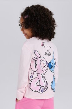 Бавовняна футболка з принтом Stitch - пастельний рожевий