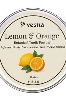 Освежающий зубной порошок Vesna Lemon & Orange Botanical Tooth Powder Лимон и апельсин, 35 г