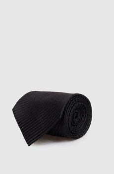 Черный галстук из шелка в полоску