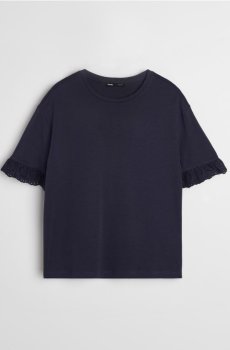 Бавовняна блузка з мереживними деталями - темно-синій