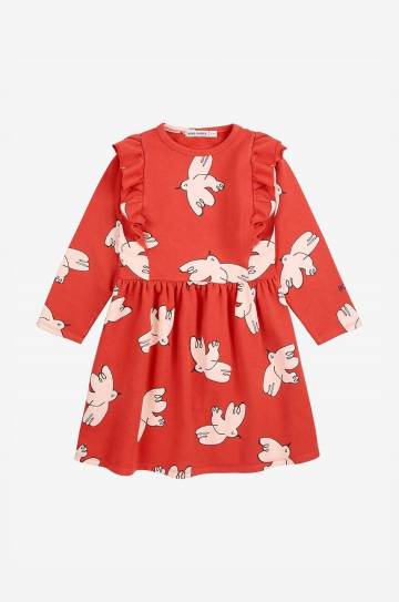 Детское платье Bobo Choses Freedom Bird цвет красный mini расклешённое 224AC108 Детское платье Bobo Choses Freedom Bird цвет красный mini расклешённое 224AC108
