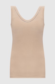 Бежевый топ в рубчик с цепочкой мониль