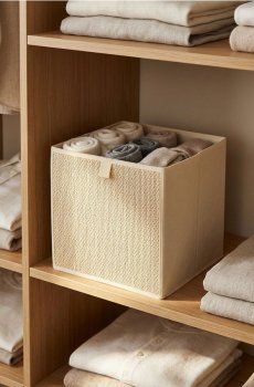 Коробка для зберігання з бамбуковою передньою панеллю - кремовий