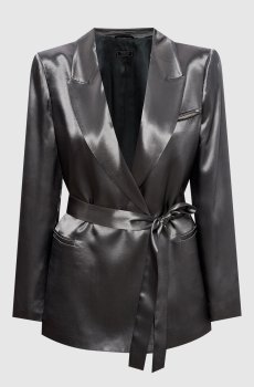 Зеленый двубортный жакет с поясом