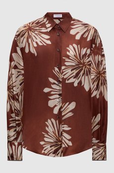 Коричневые блузки из шелка в принт