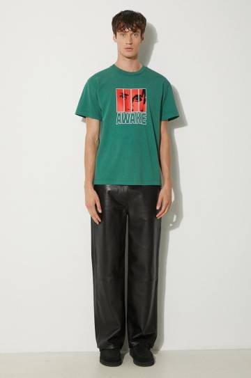 Хлопковая футболка Awake NY Vegas T Shirt мужская цвет зелёный с принтом SP24-TS006 Хлопковая футболка Awake NY Vegas T Shirt мужская цвет зелёный с принтом SP24-TS006